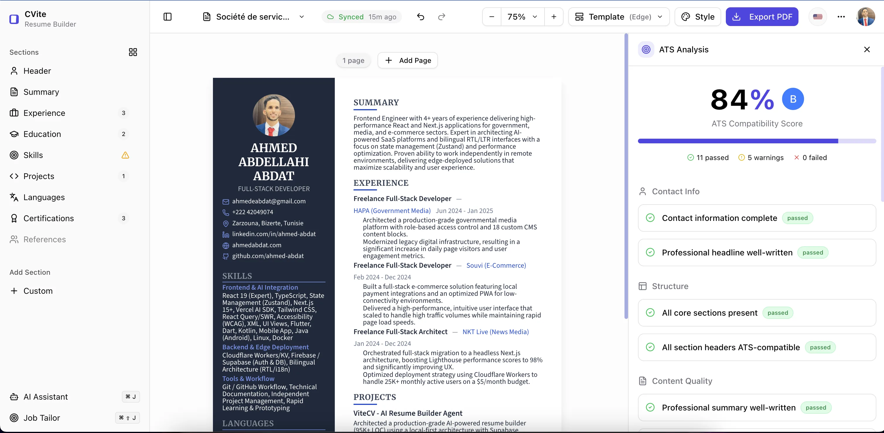 ATS Resume Checker for Layout, Keywords, and Readability — CVite