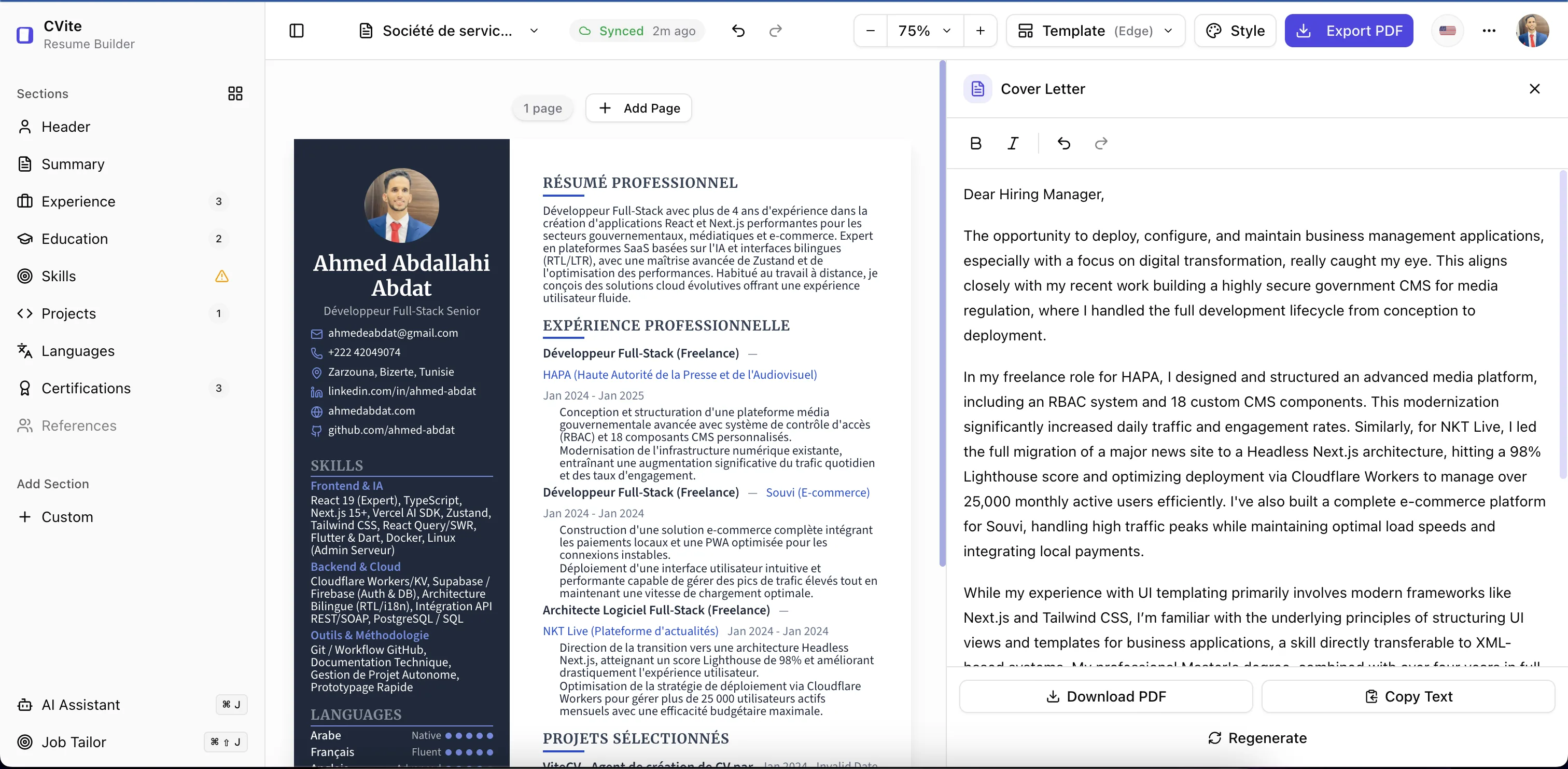 Cover Letter Generator for Job-Specific Applications — CVite