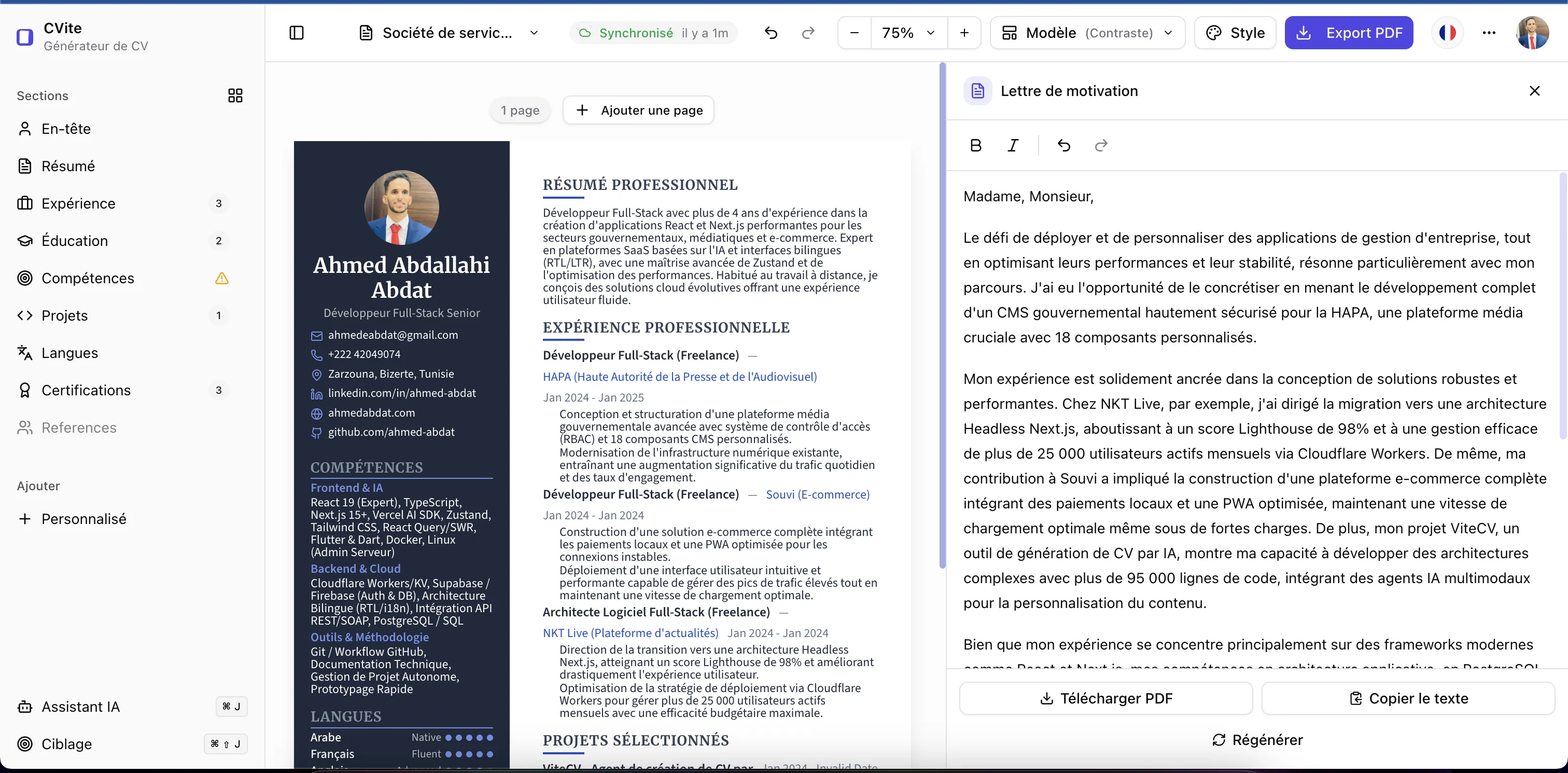 Générateur de lettre de motivation pour chaque offre — CVite